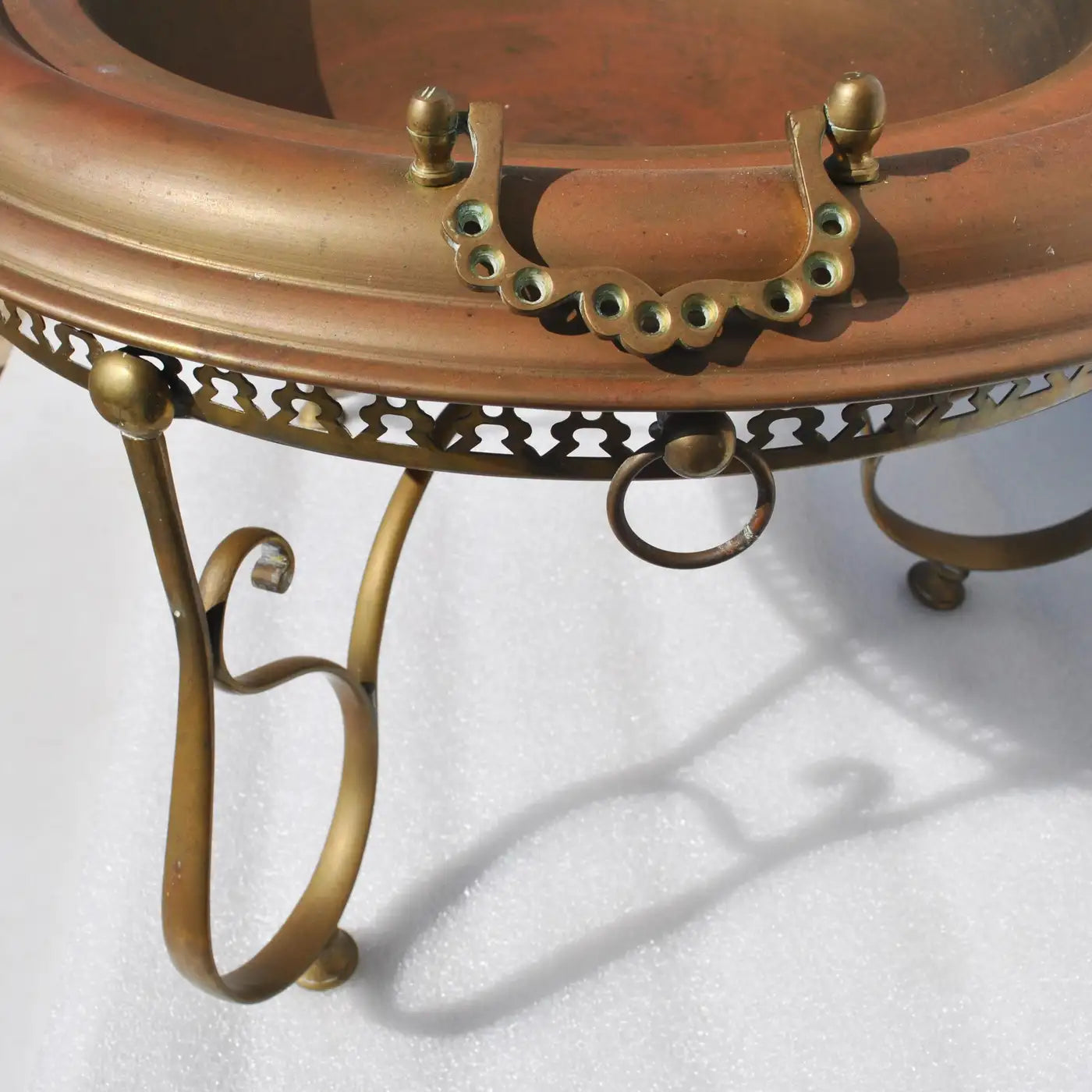 Close-up of handcrafted Turkish brass fire pit