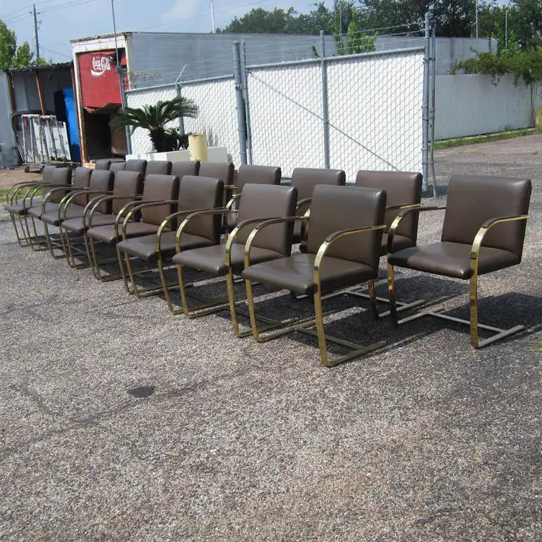 Designer Brno chair with flat-bar brass structure
