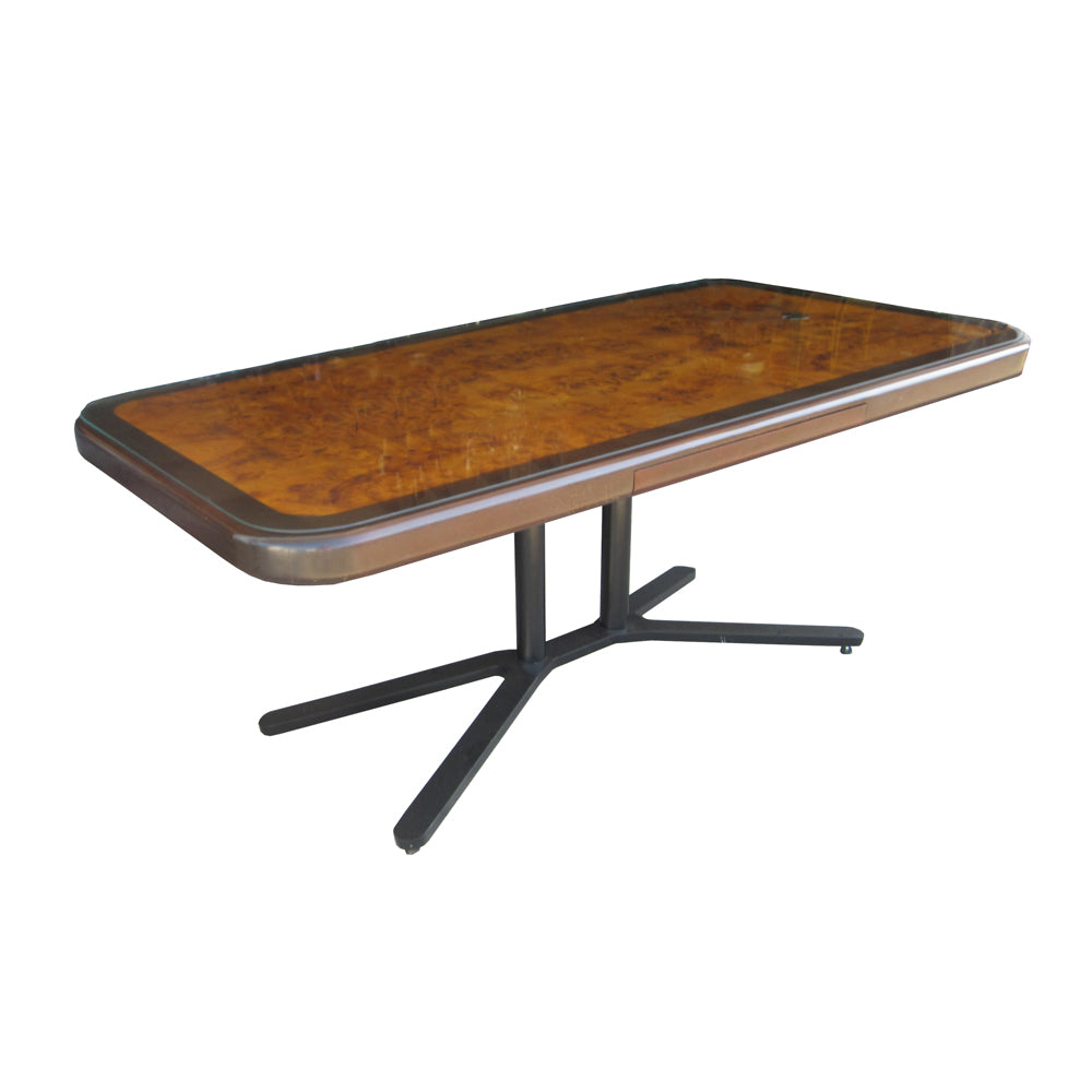 72 inch ICF Helikon burled top desk table with bronze base and luxurious design