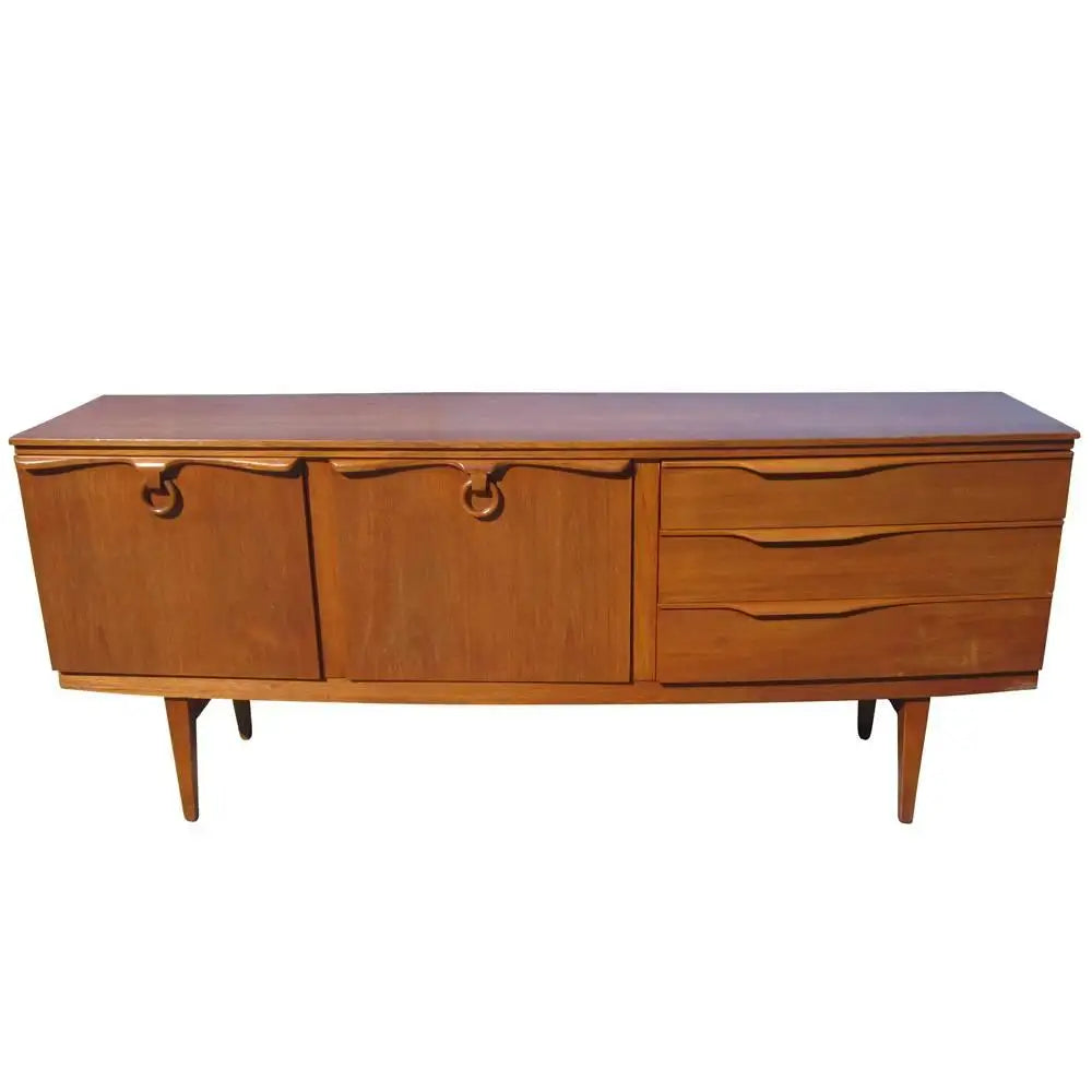 Vintage teak credenza with ample storage and wood grain
