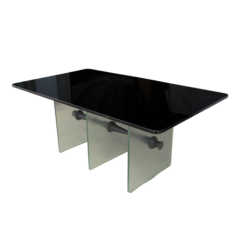 Classic Art Deco 72″ black Vitrolite glass table perfect for elegant interiors