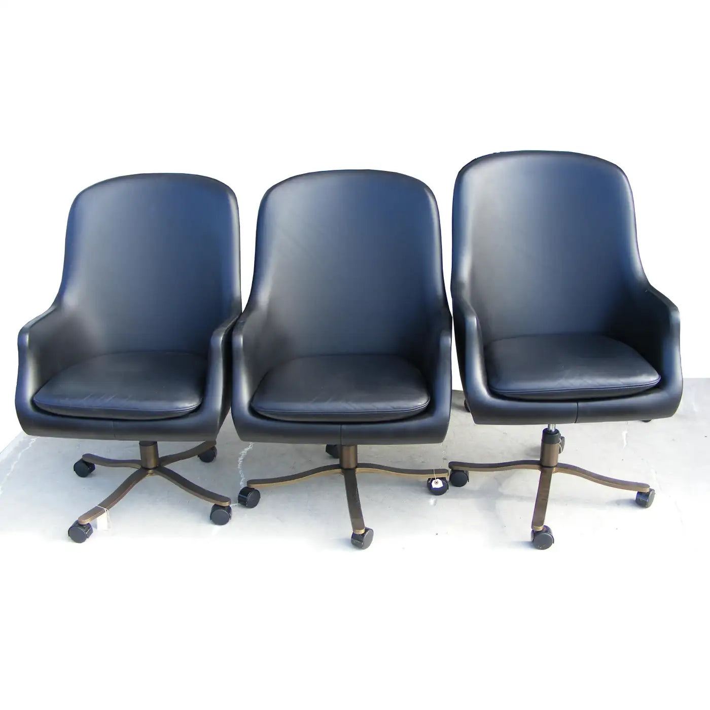 Vintage Mid Century Zographos Alpha Chair Black Leather Bronze Base (MR15263)