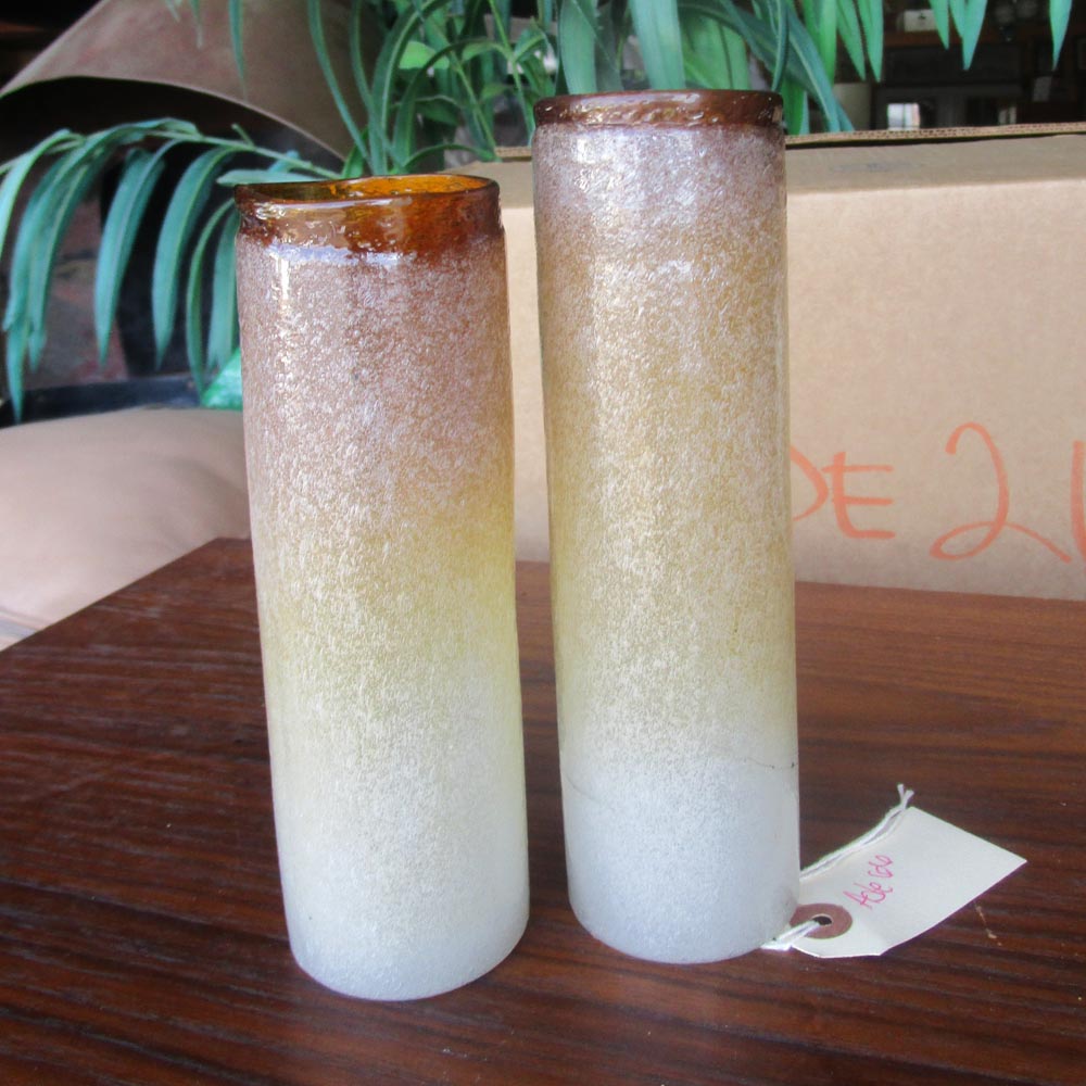 Handmade vintage pair of art glass vases in blown decorative style