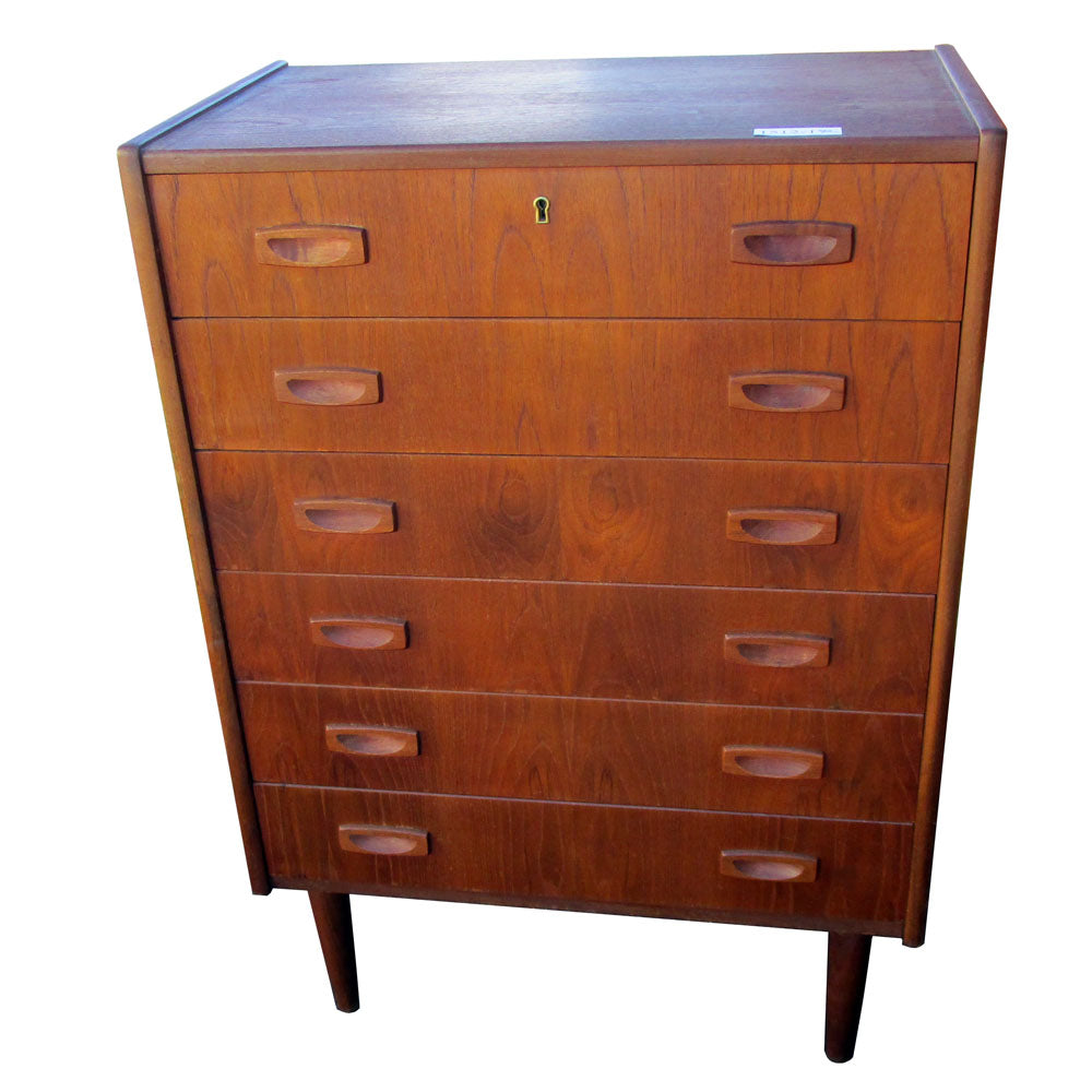 Vintage mid century Danish teak six drawer dresser with clean lines and modern design