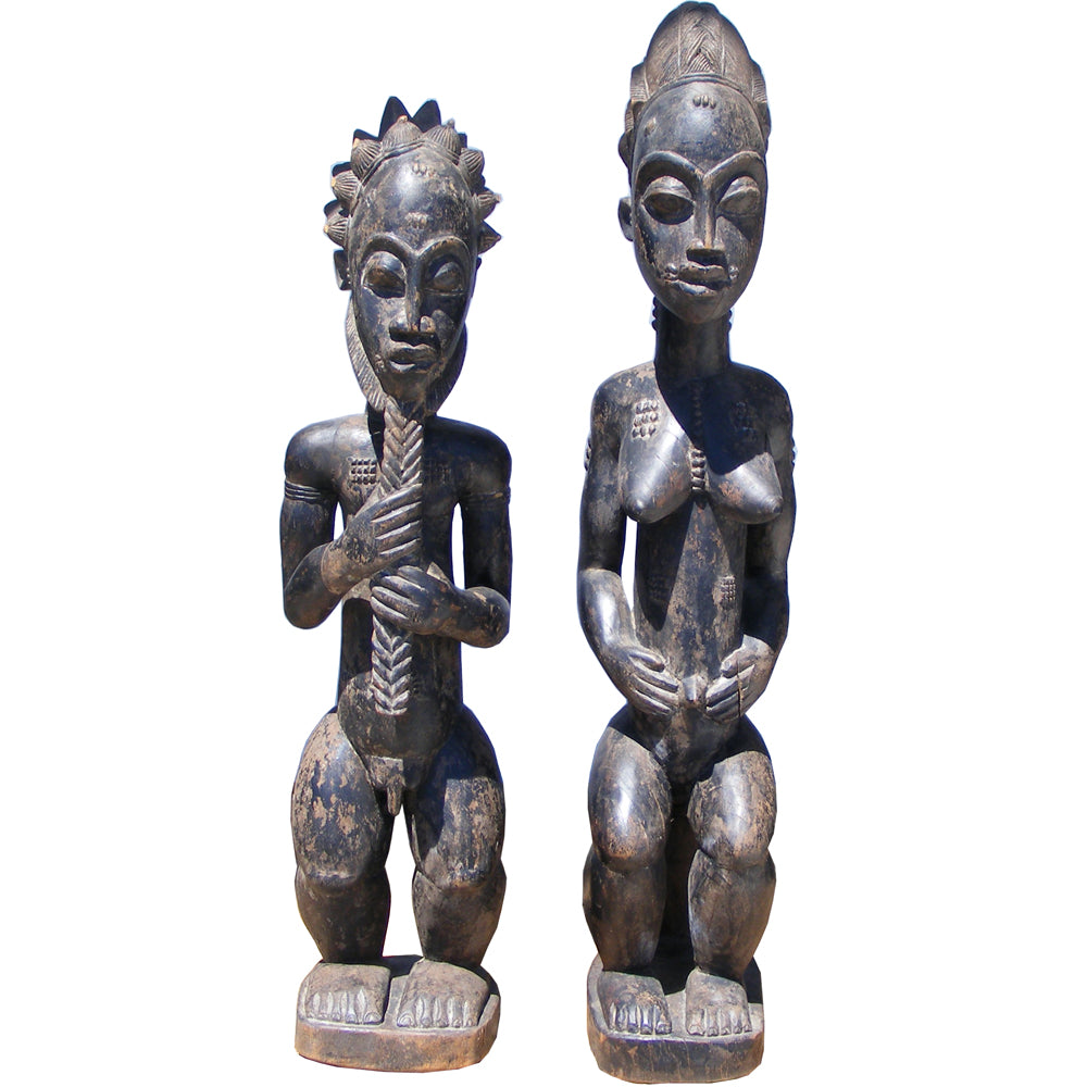 African art Baule couple wood sculpture