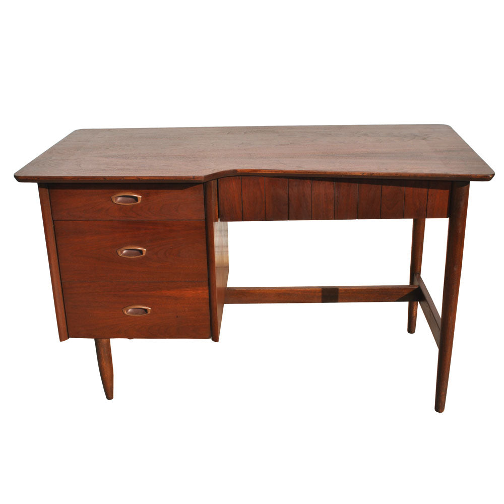 Vintage mid century 48″ wide modern walnut desk by Mainline Hooker