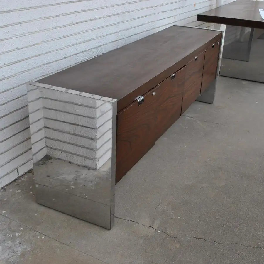 6.5ft rosewood and chrome credenza