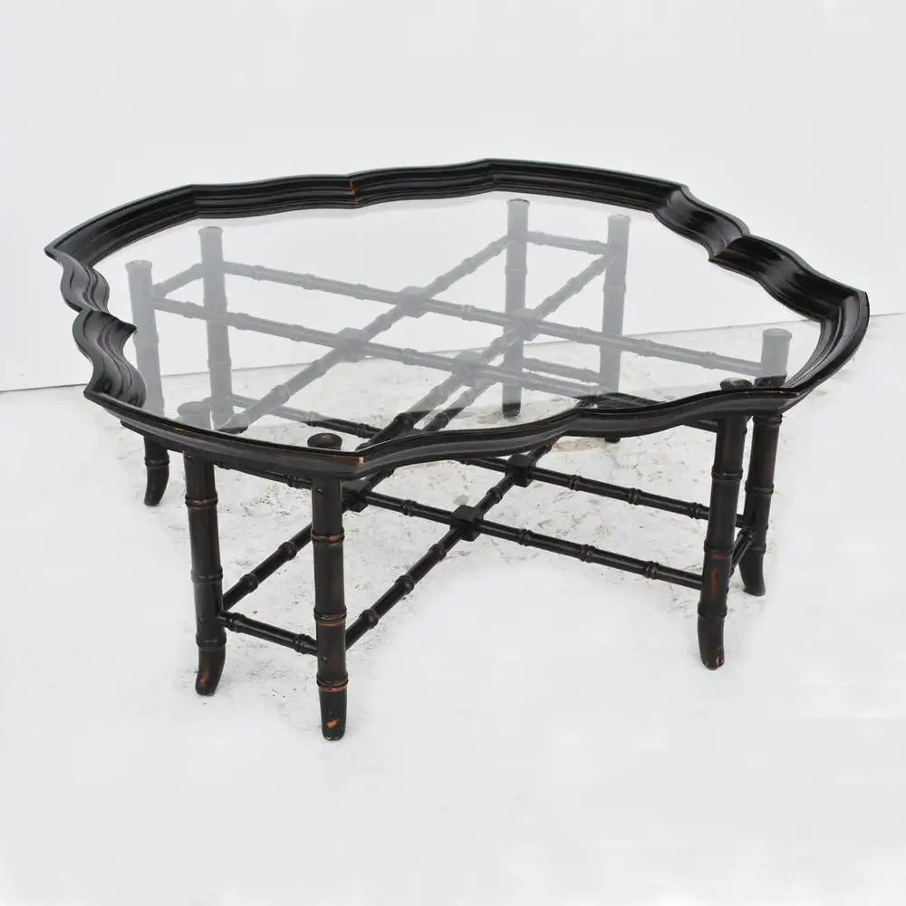 Mid century coffee table with bamboo frame