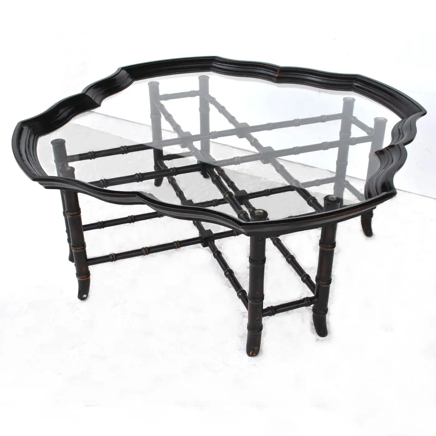 42 inch square faux bamboo coffee table by Baker