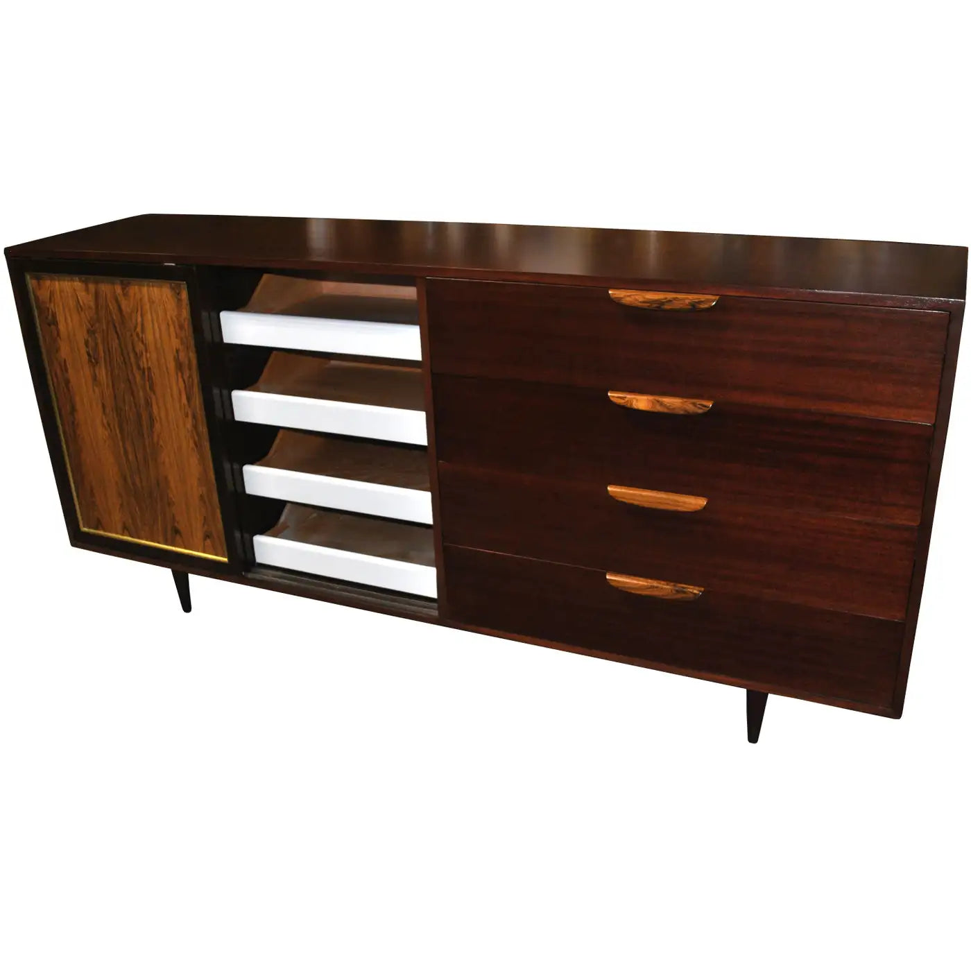 Close-up of rosewood grain on credenza