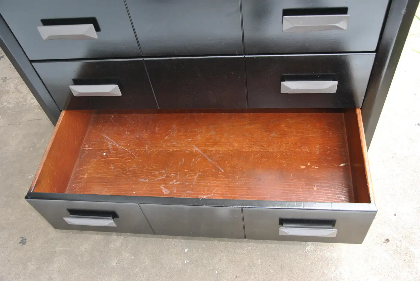 Retro vintage ebonized dresser with multiple drawers