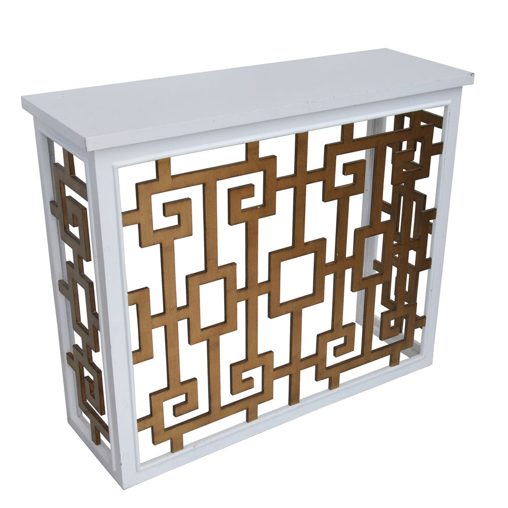 35.5″ wide entry side table with Greek Key design