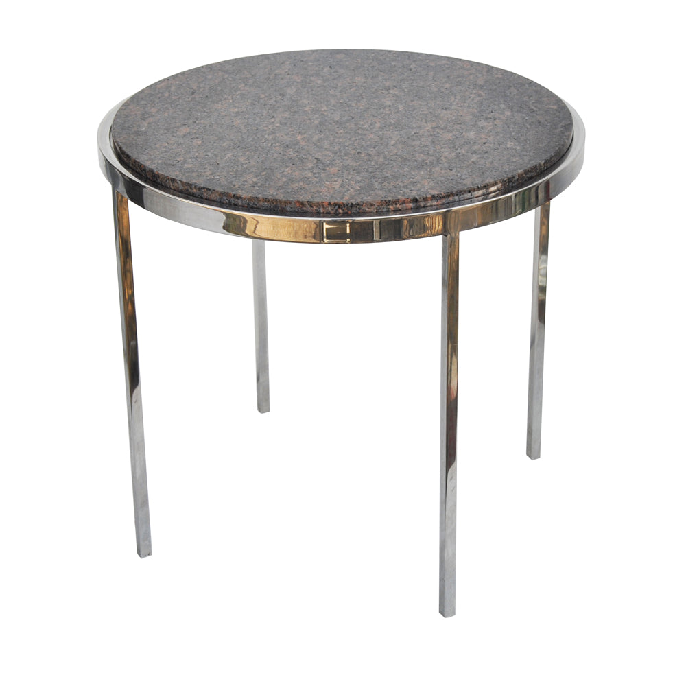 Vintage mid century 19″ round Brueton granite and chrome side table