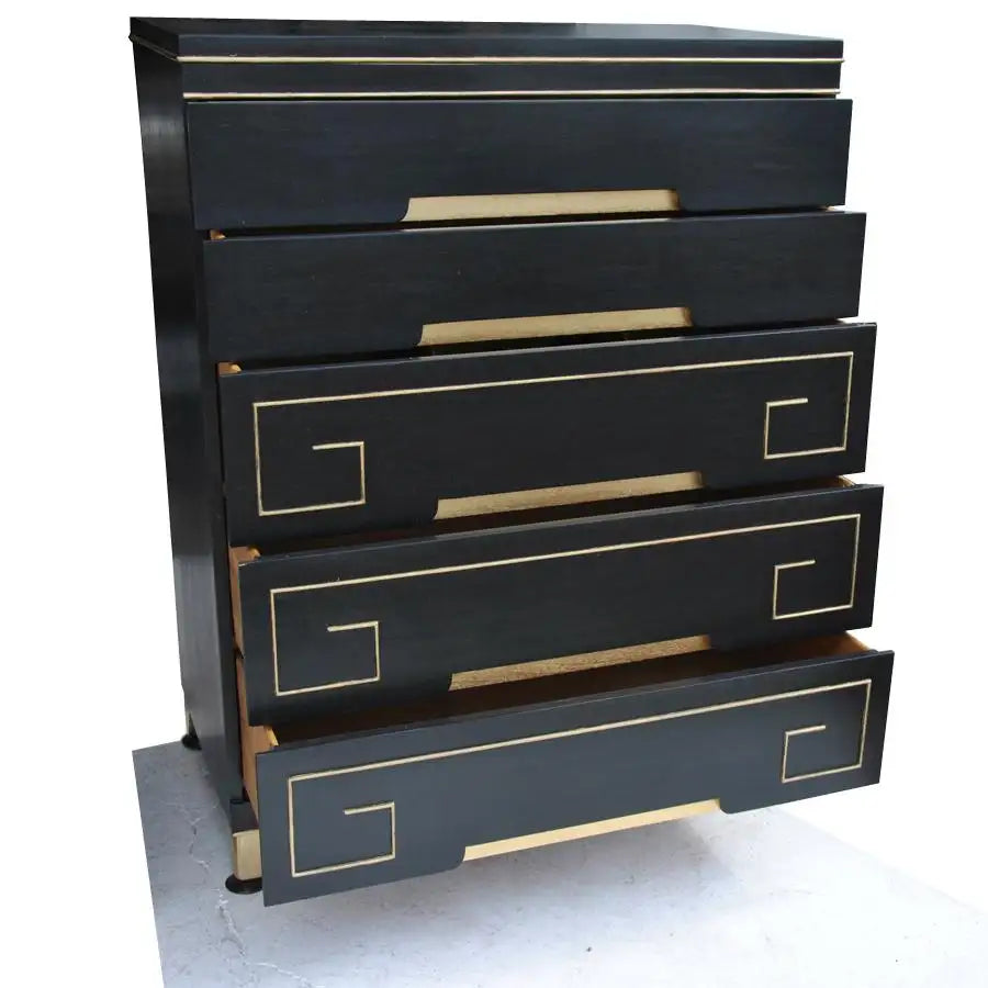 Hollywood Regency Ebonized Tall Dresser