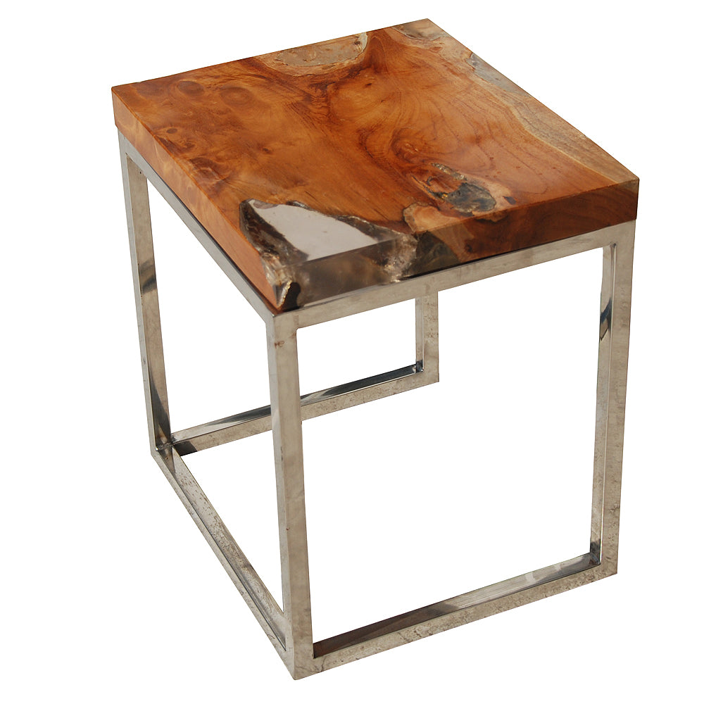 Handmade epoxy resin accent table with live edge wood and contemporary style