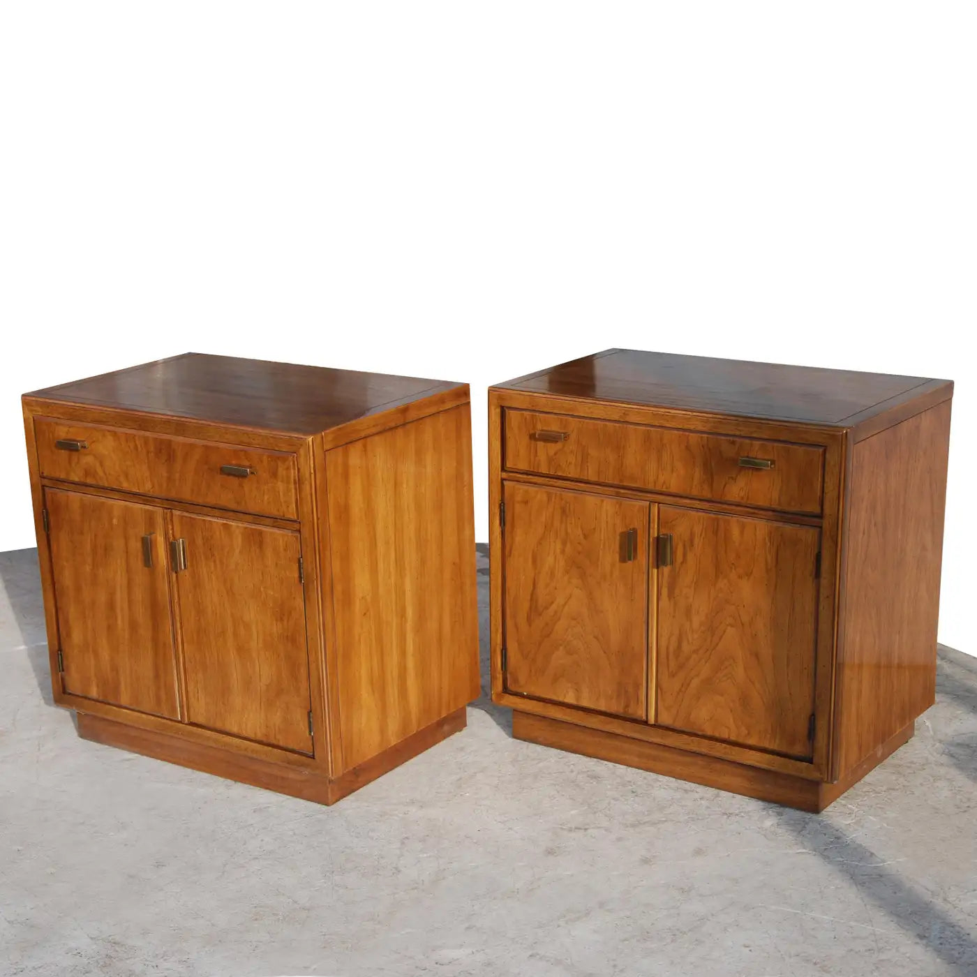 Retro pecan wood bedroom nightstands