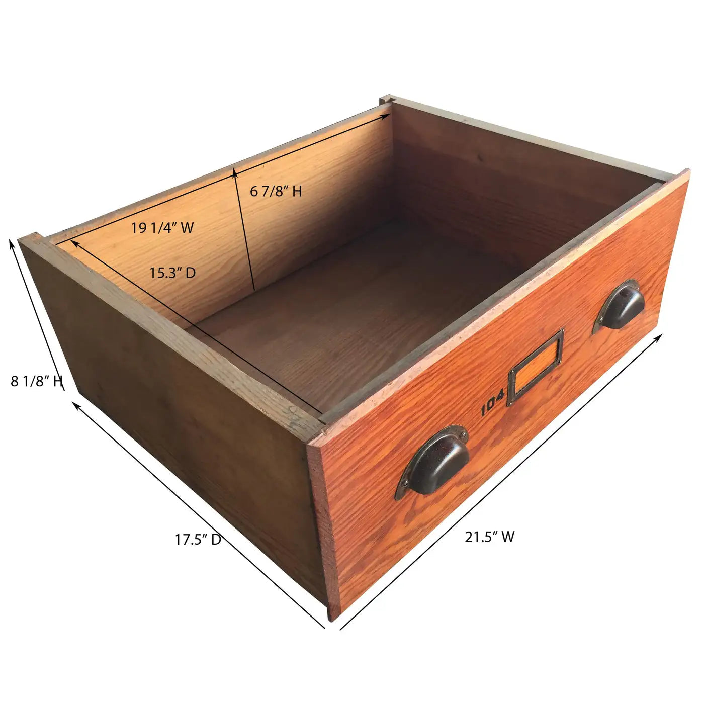 Vintage antique oak printers cabinet front view showing drawers