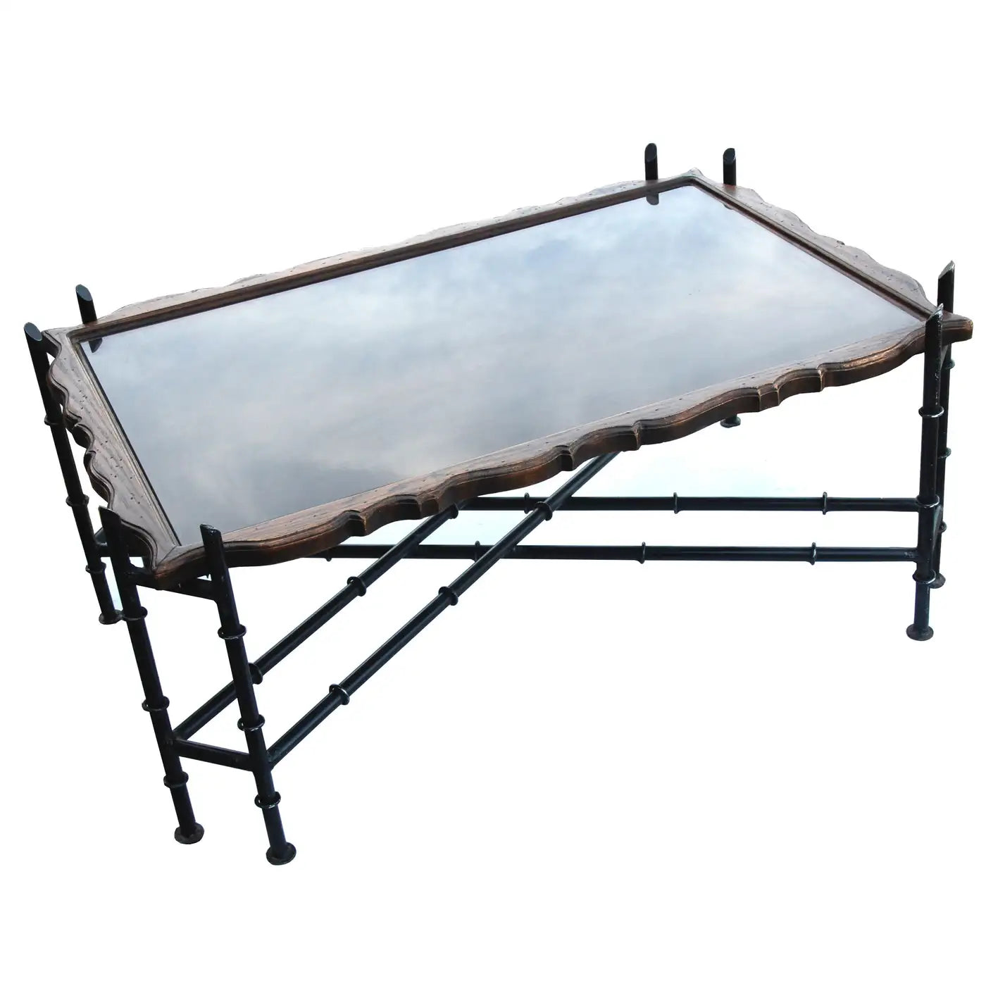 Vintage Asian inspired faux bamboo cocktail table with chinoiserie flair