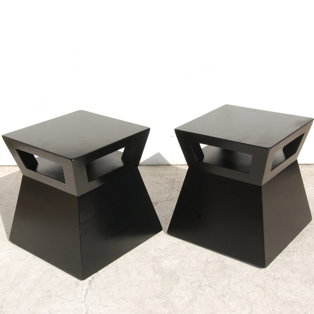 Modern black geometric side tables in a set of two