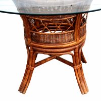 44″ Round Glass Top Table with Rattan and Cane Base