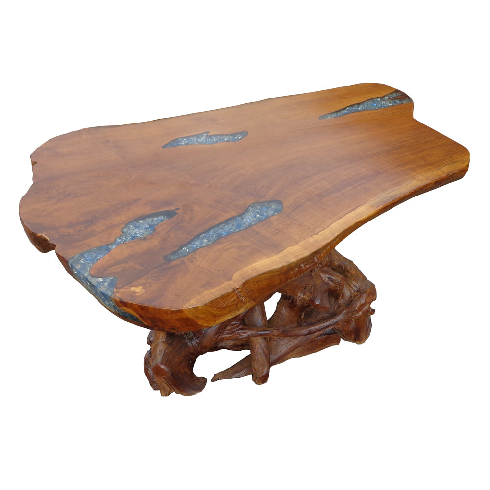 34” x 54” Live Edge Glass Inlaid Dining Console Table