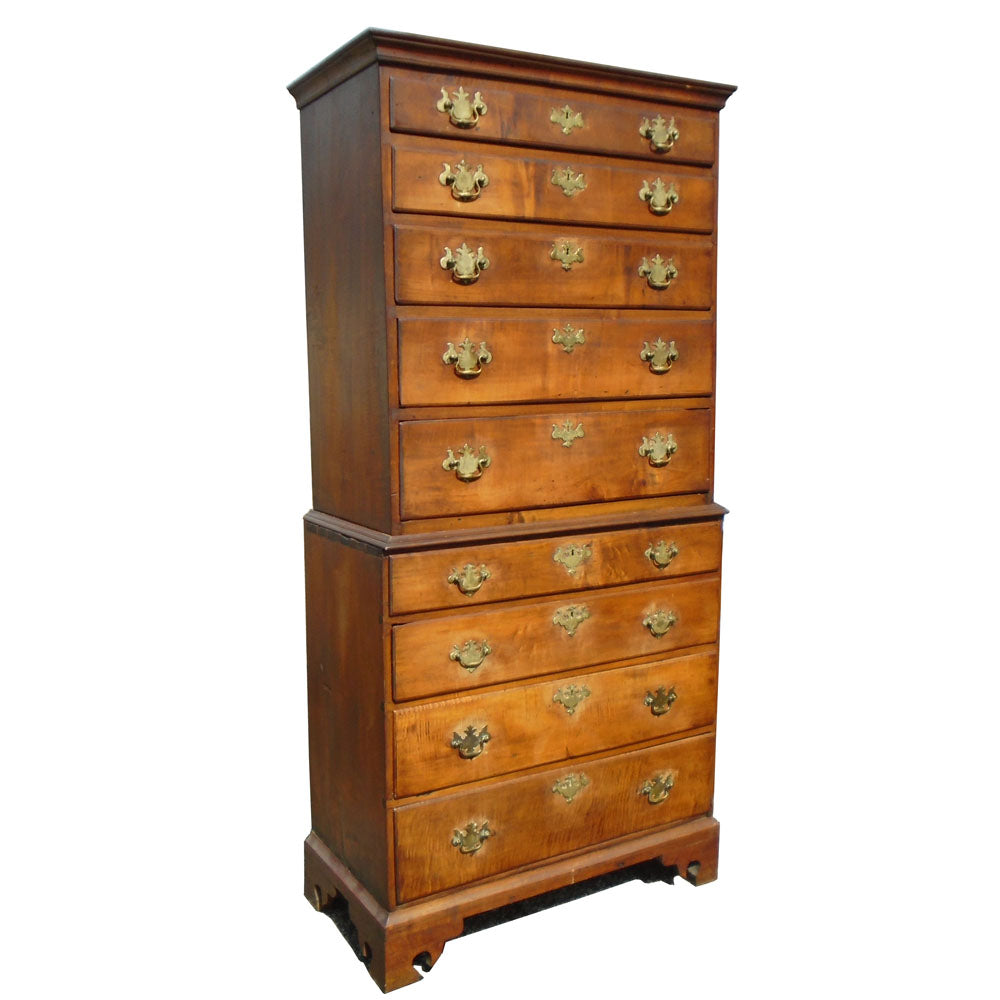 George III style chest-on-chest with nine drawers and traditional English design