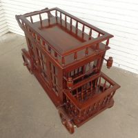 Mid century rolling bar trolley with wood grain finish