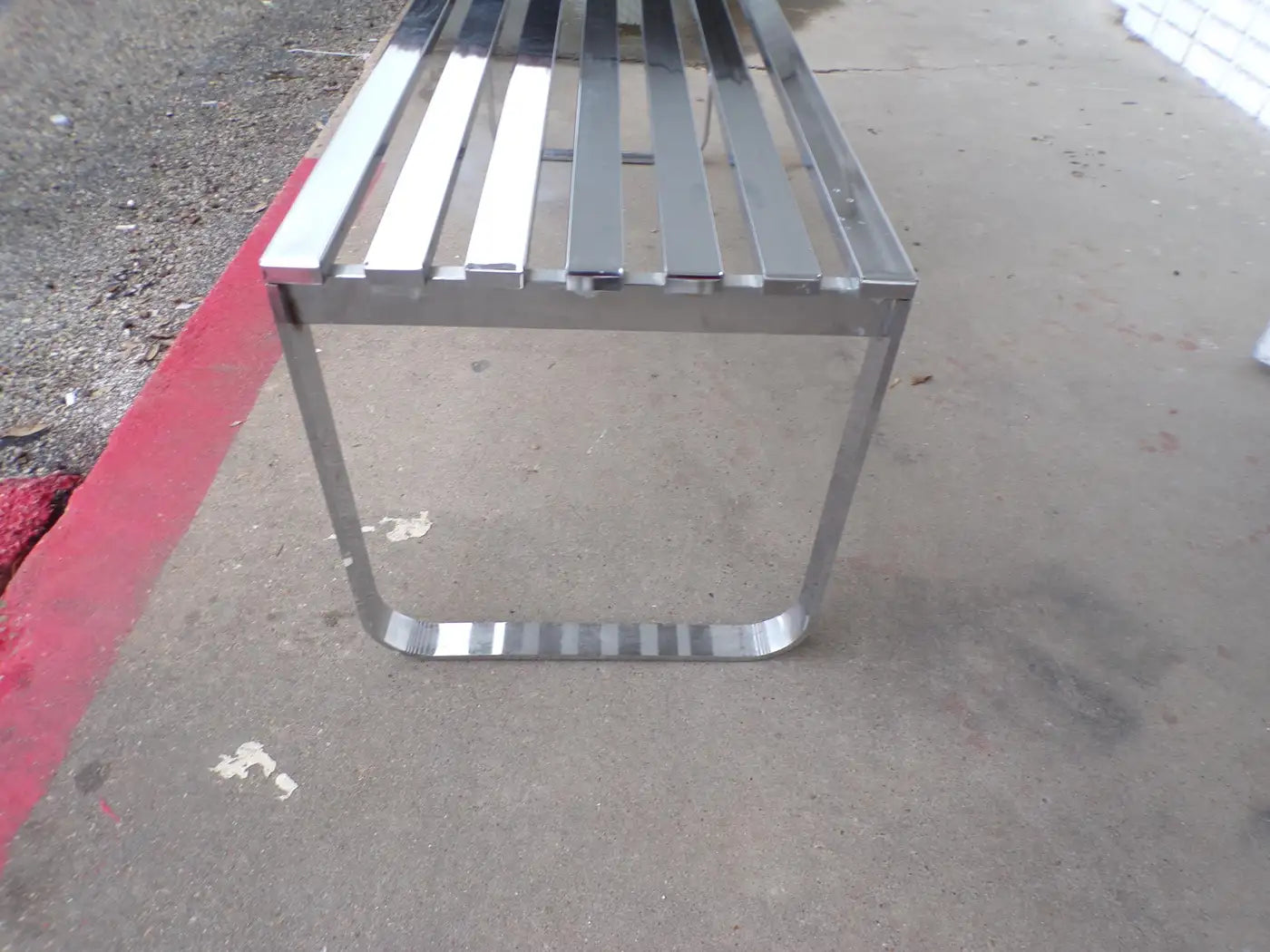 Vintage chrome bench with slat design by DIA