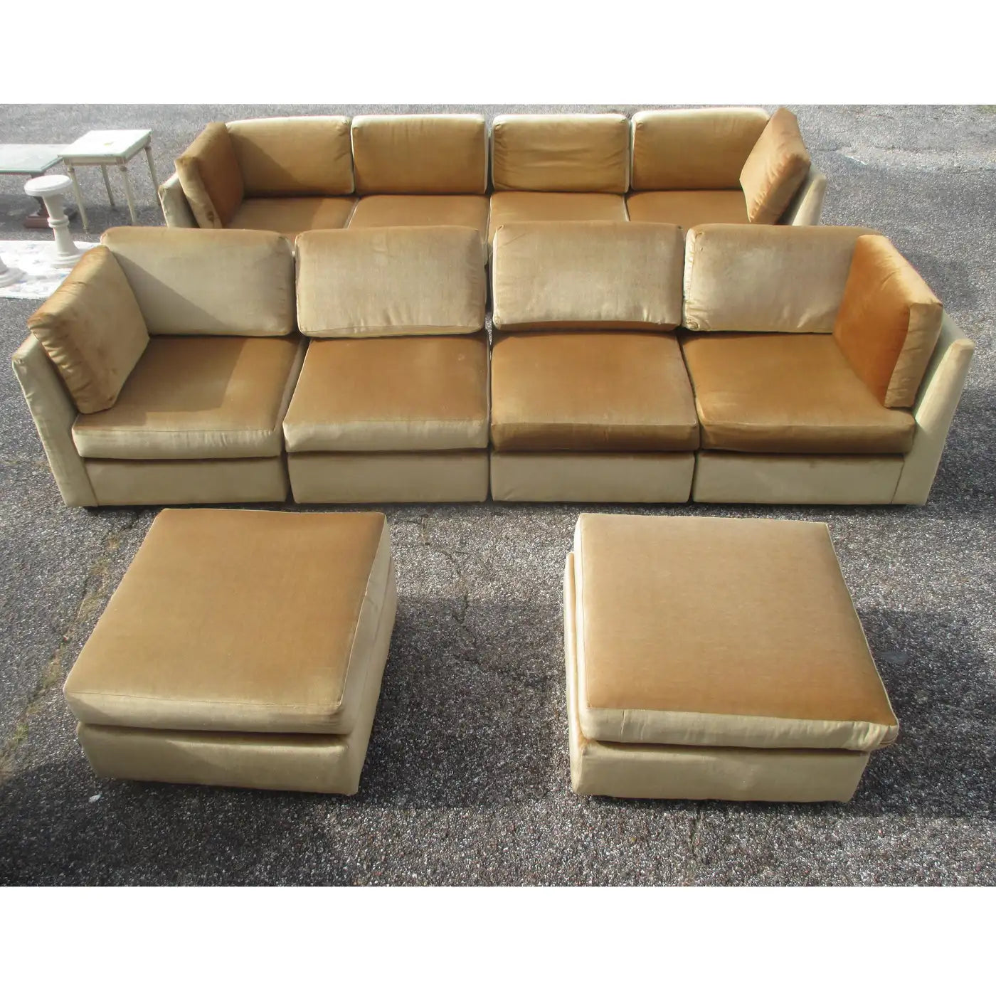 Luxurious mid-century velvet sectional sofa with cushions