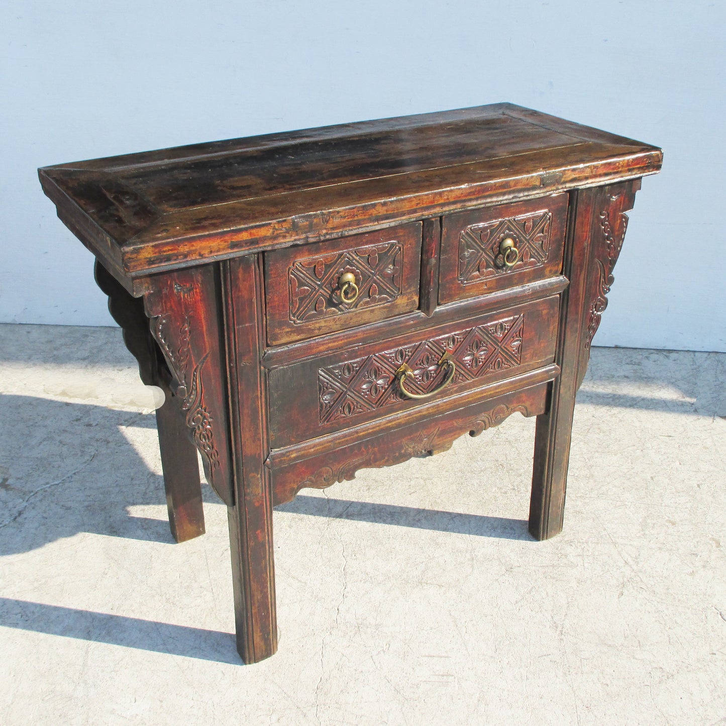 Oriental wood cabinet with antique character
