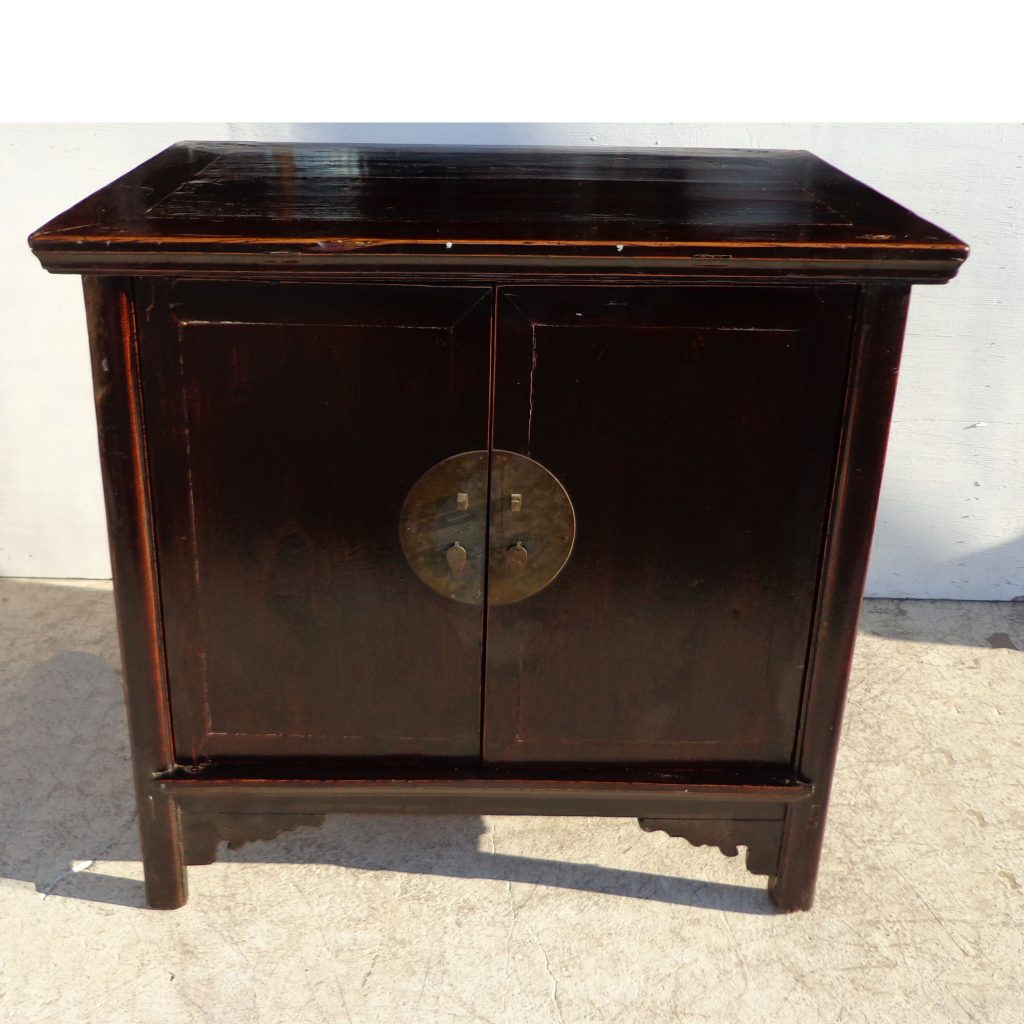 Vintage black lacquer Asian storage cabinet