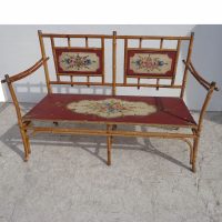 Vintage Faux Bamboo Bench Painted in A Floral Motif