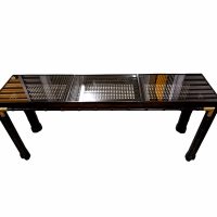 1980s Faux Bamboo Cane and Smoked Glass Top Console Table