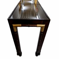 1980s Faux Bamboo Cane and Smoked Glass Top Console Table