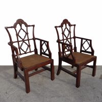 Mid Century vintage armchairs pair in Chippendale design