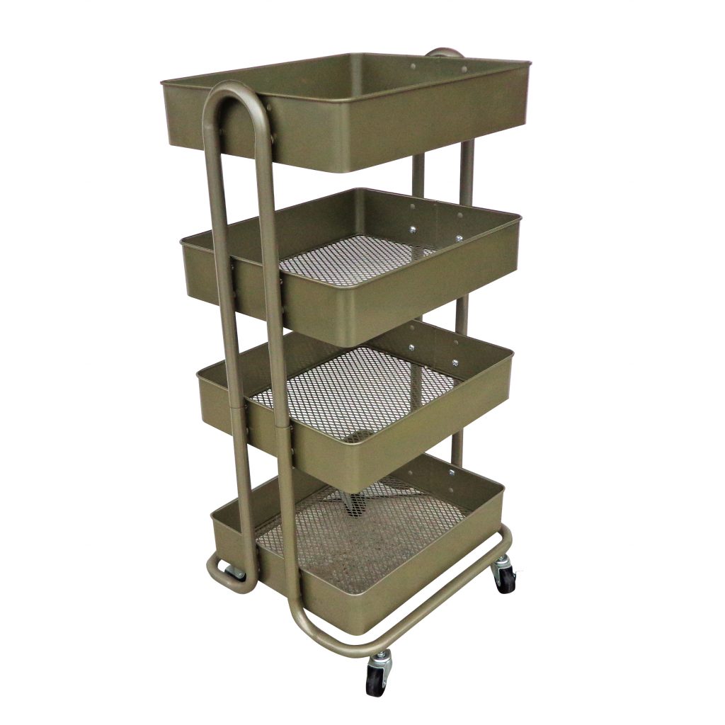 Metal Rolling Cart with 4 Storage Bin (MS10516)