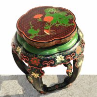Vintage Chinese furniture lacquered side table close-up detail