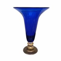 18″ Royal Blue Hand Blown Murano Vase with 24K Gold Flakes