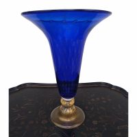 18″ Royal Blue Hand Blown Murano Vase with 24K Gold Flakes