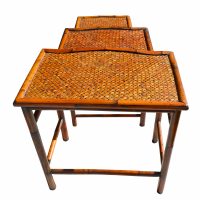 Cane inlay bamboo tables with natural finish