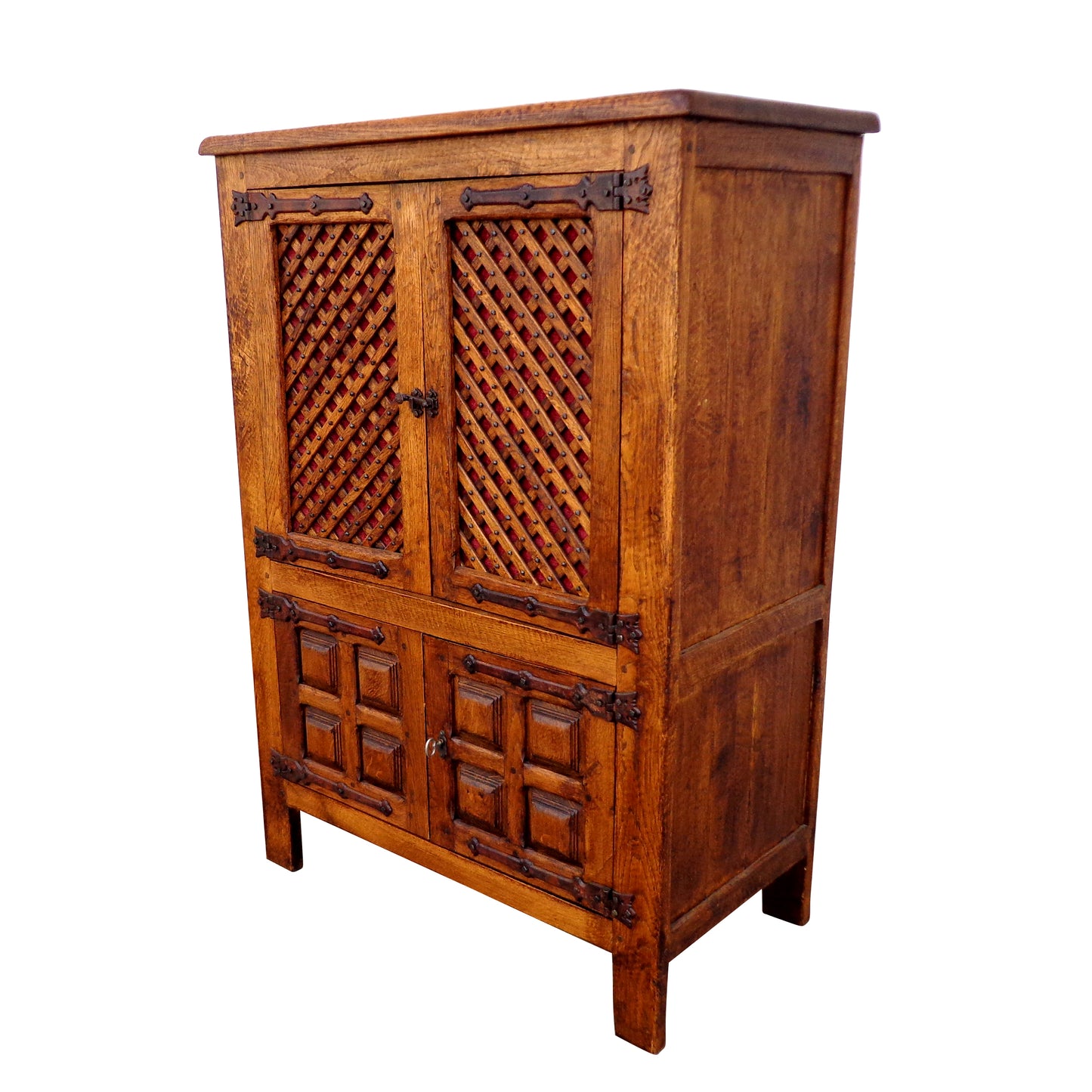 Wooden TV stand with open and closed shelving