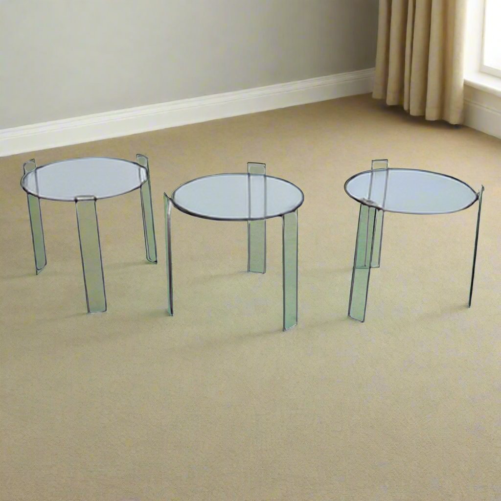Set of 3 glass and chrome nesting side tables
