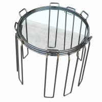 Sleek glass and chrome nesting tables for living room