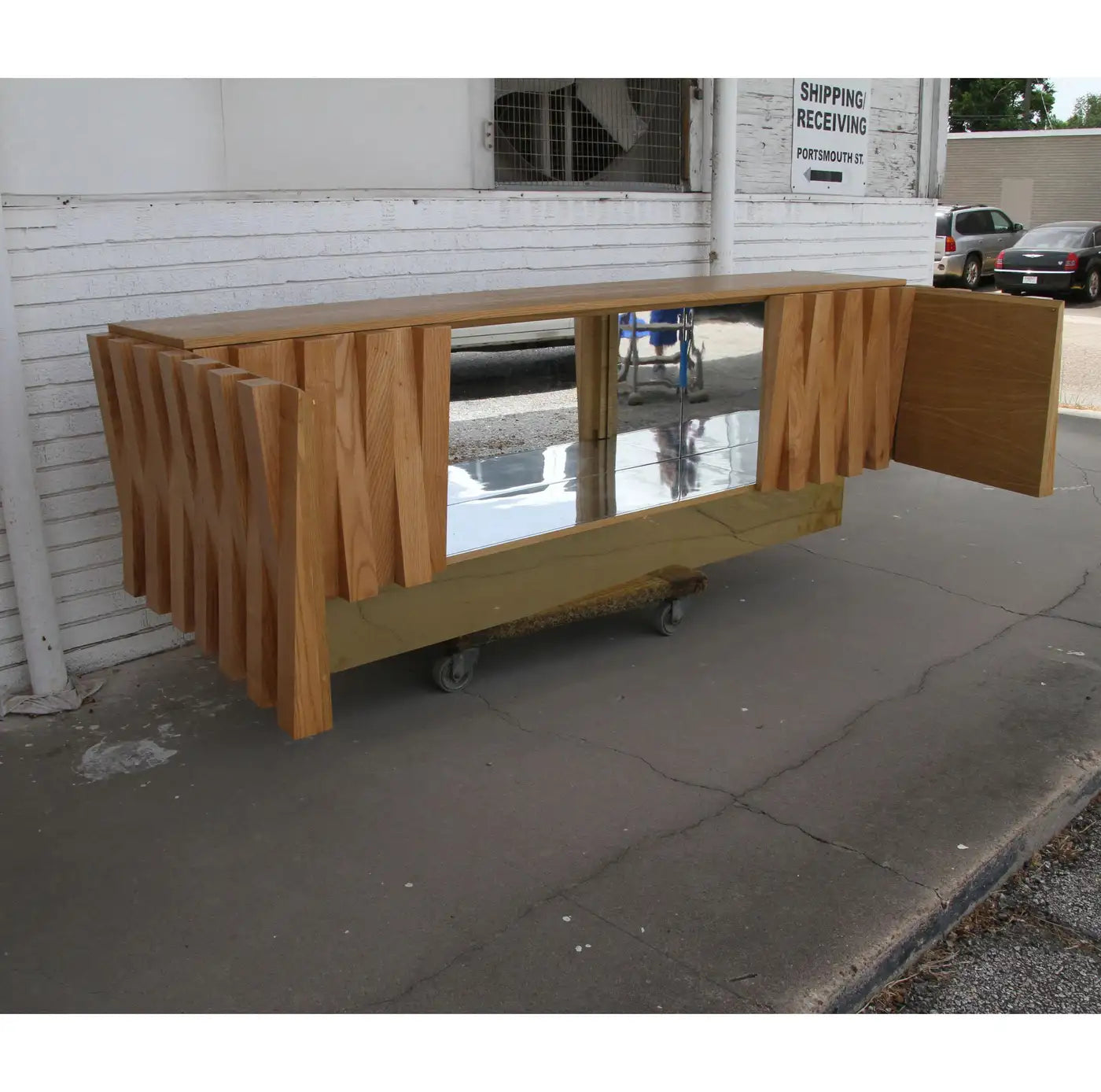 Modern oak credenza with storage drawers