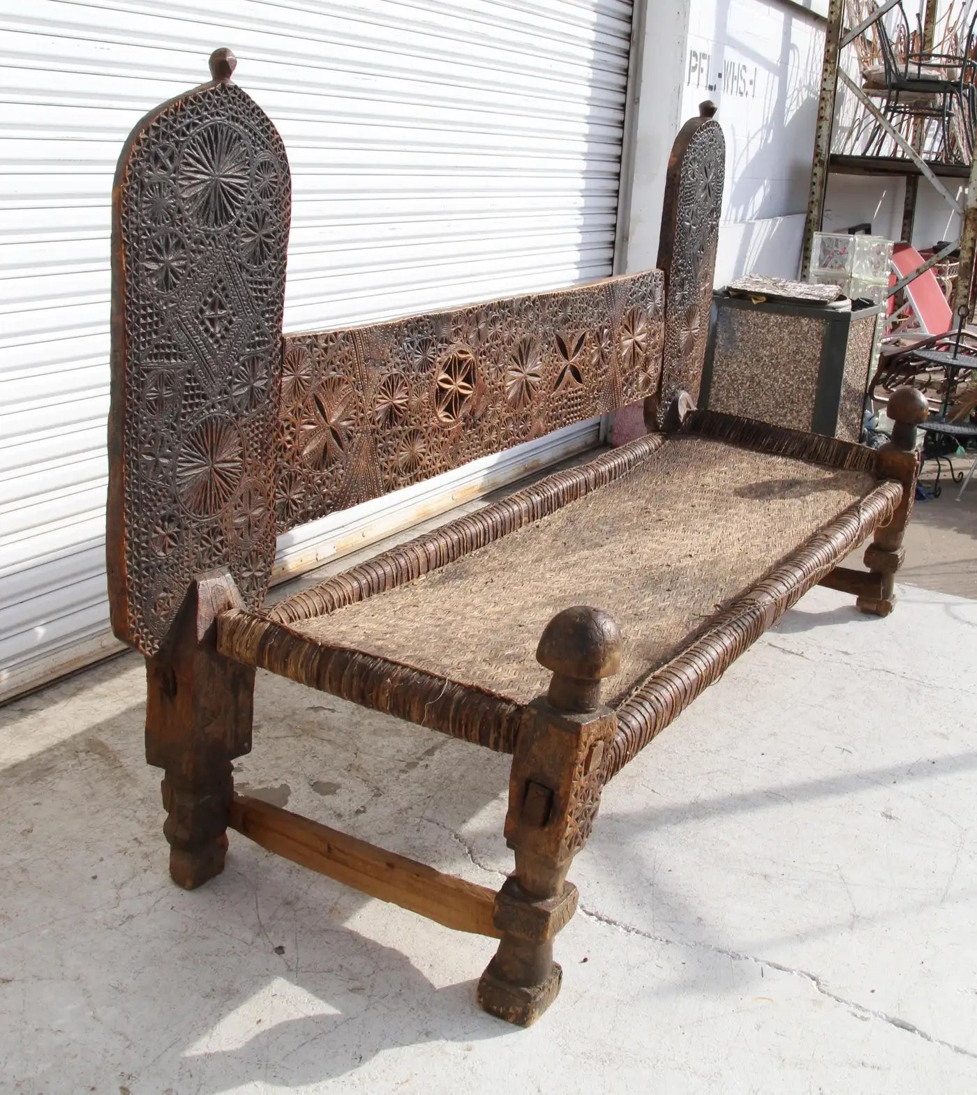 19th century handwoven charpoi bench