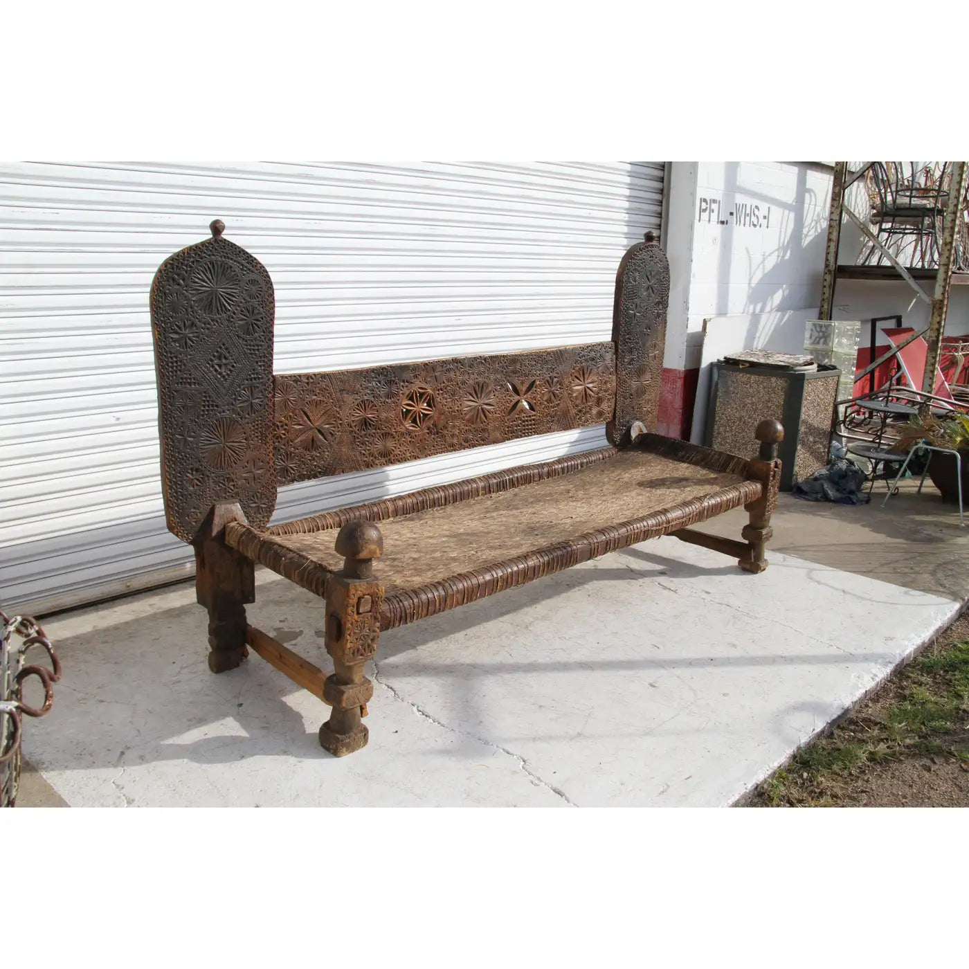Swat Valley rustic wood and rope bench