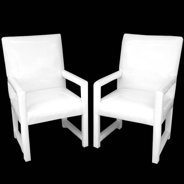 Pair Mid Century Modern Patent Leather Side Arm Chairs