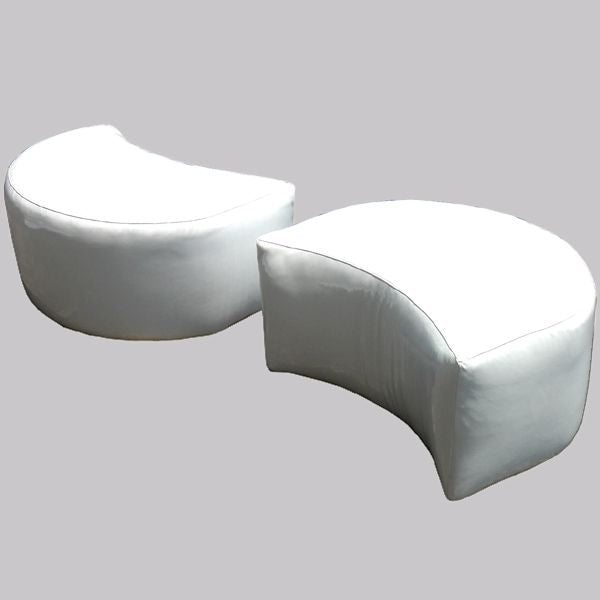 (1) Restored White Patent Leather Mid Century Ottoman (MR7510)