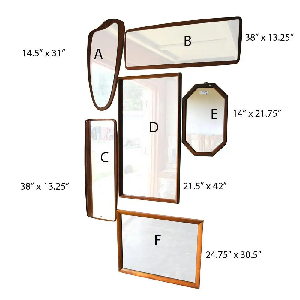 Danish wood framed vintage mirrors