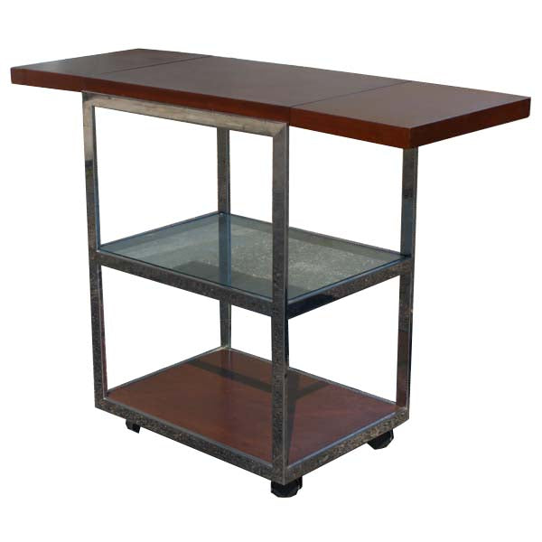 Vintage drop leaf stainless wood and glass bar table cart MR8176 with wheels